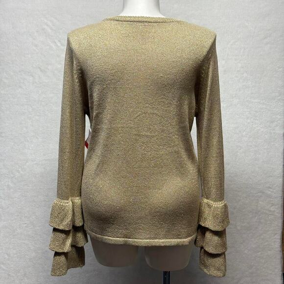 Metallic Sparkle Gold Ruffle Sleeve 3D Christmas Tree Ugly Christmas Sweater XXL - Picture 2 of 8